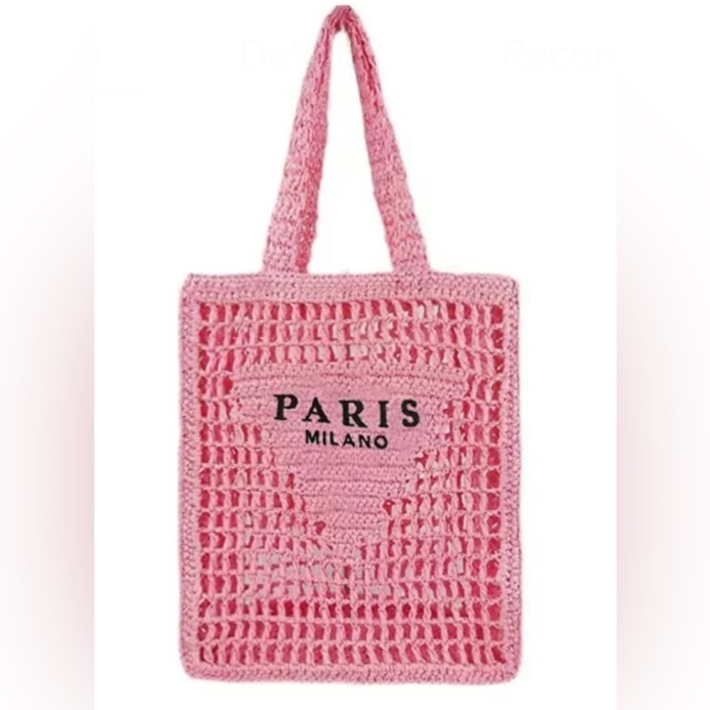 NWOT: Pink Summer Straw Paris Tote. Perfect for everyday, Beach and swim
